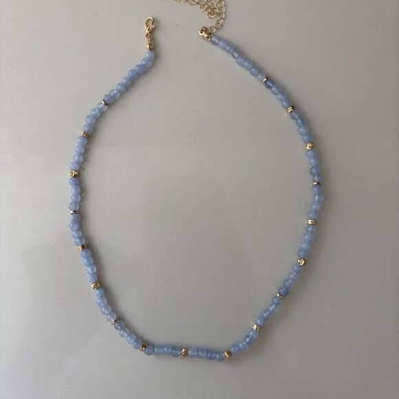 Light Blue Beaded Necklace 16" L - Picture 2 of 3